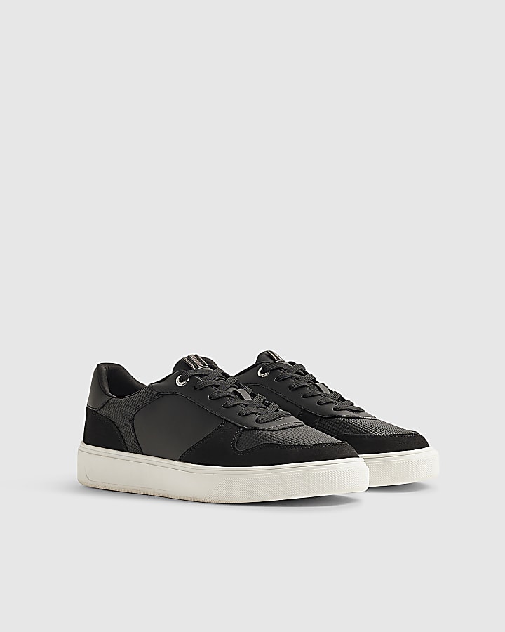 Black Cupsole Panelled Lace up Trainers