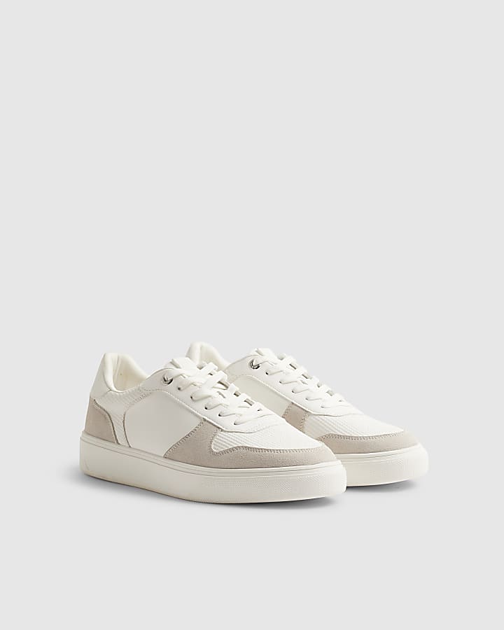 White Cupsole Panelled Lace Up Trainers