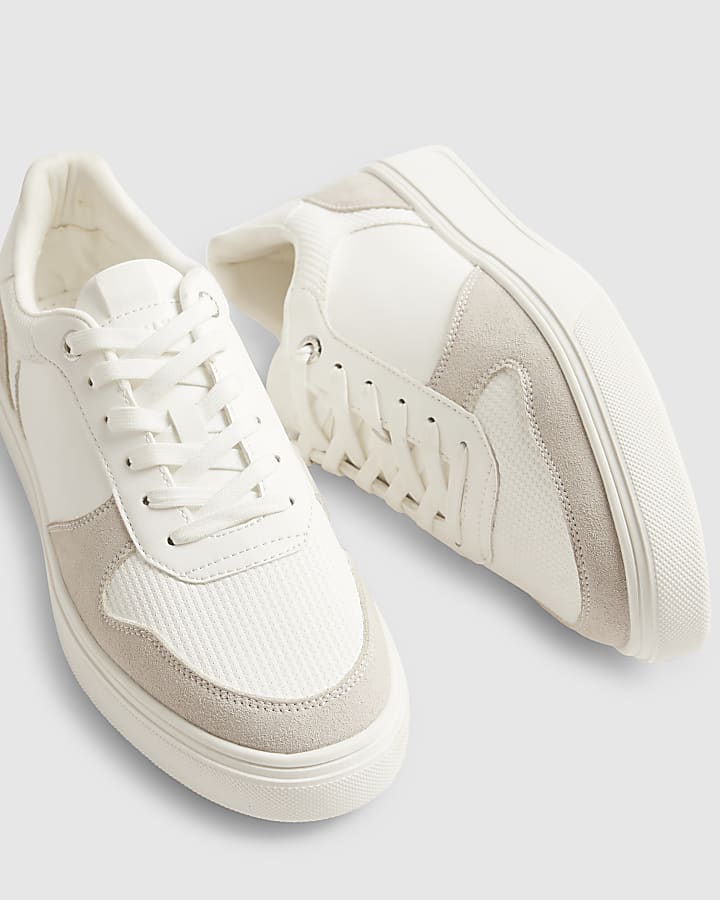 White Cupsole Panelled Lace Up Trainers