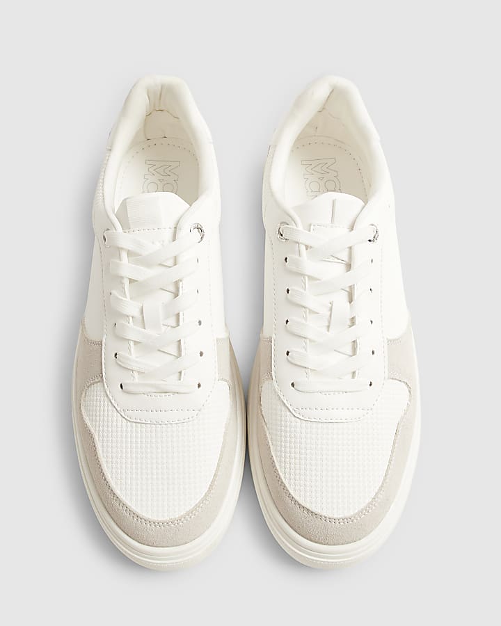 White Cupsole Panelled Lace Up Trainers