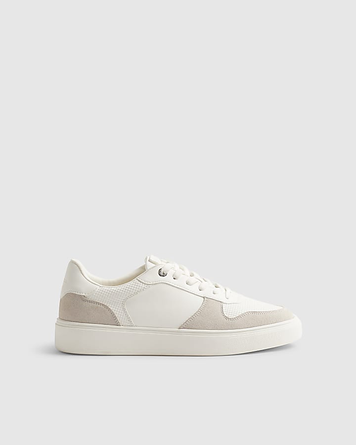 White Cupsole Panelled Lace Up Trainers