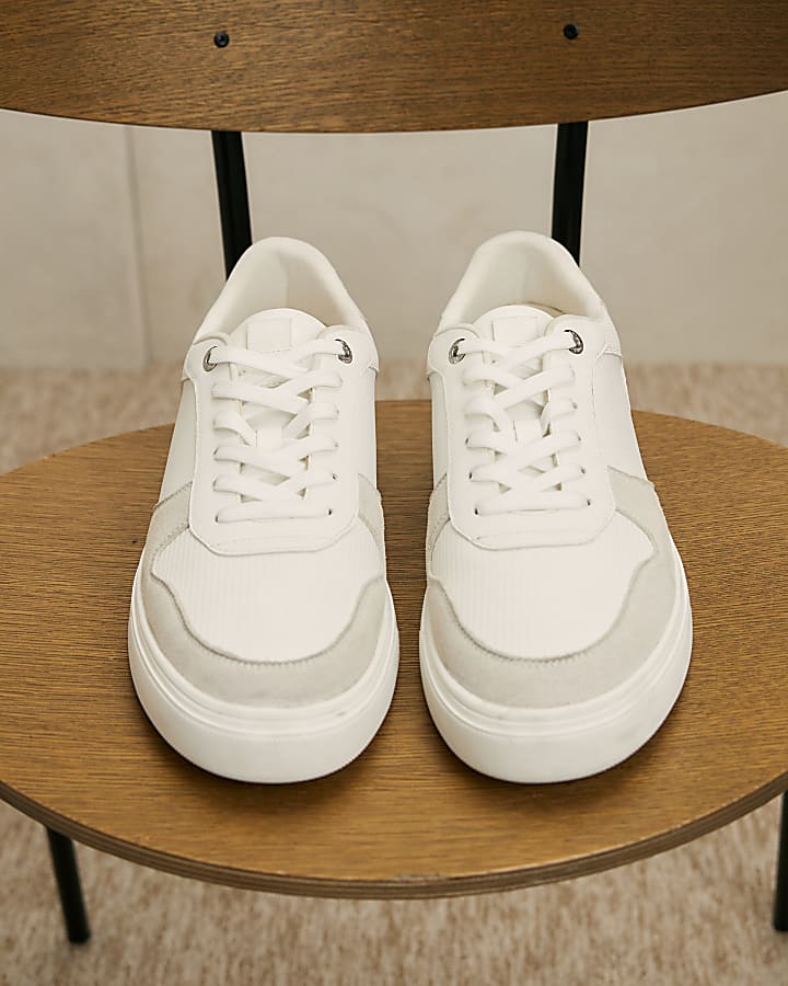 White Cupsole Panelled Lace Up Trainers