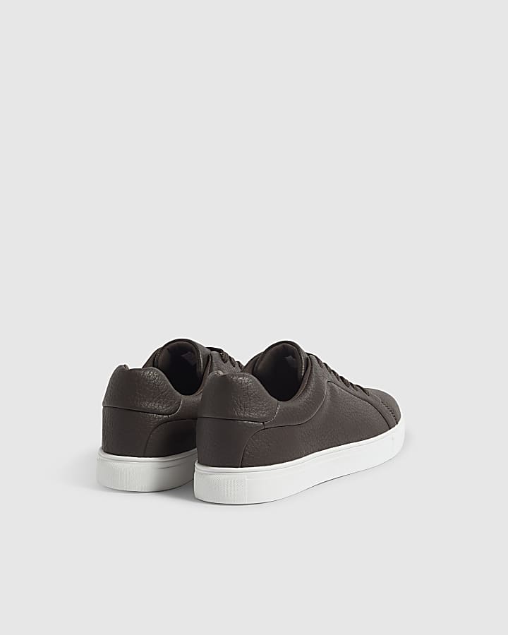 Brown Faux Leather Grain Trainers