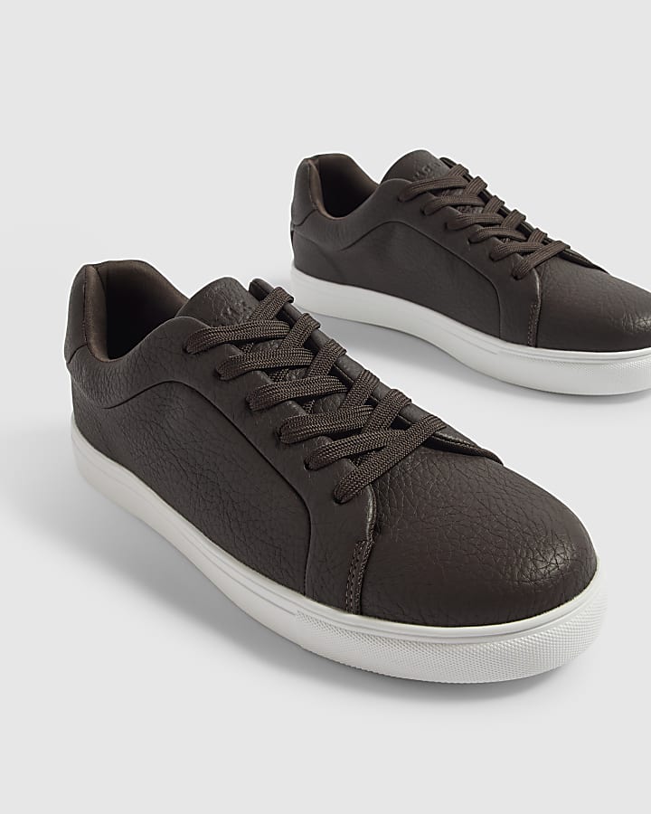 Brown Faux Leather Grain Trainers