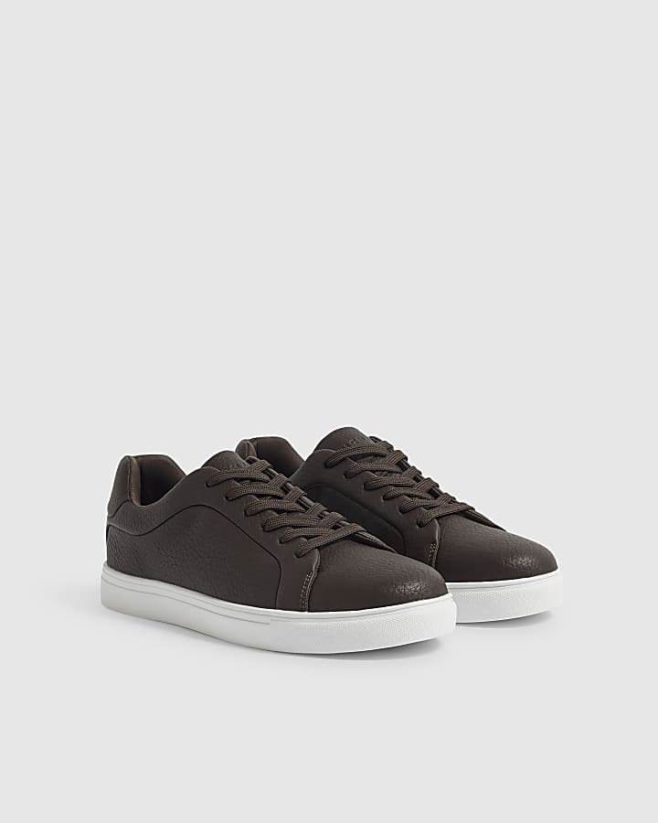 Brown Faux Leather Grain Trainers
