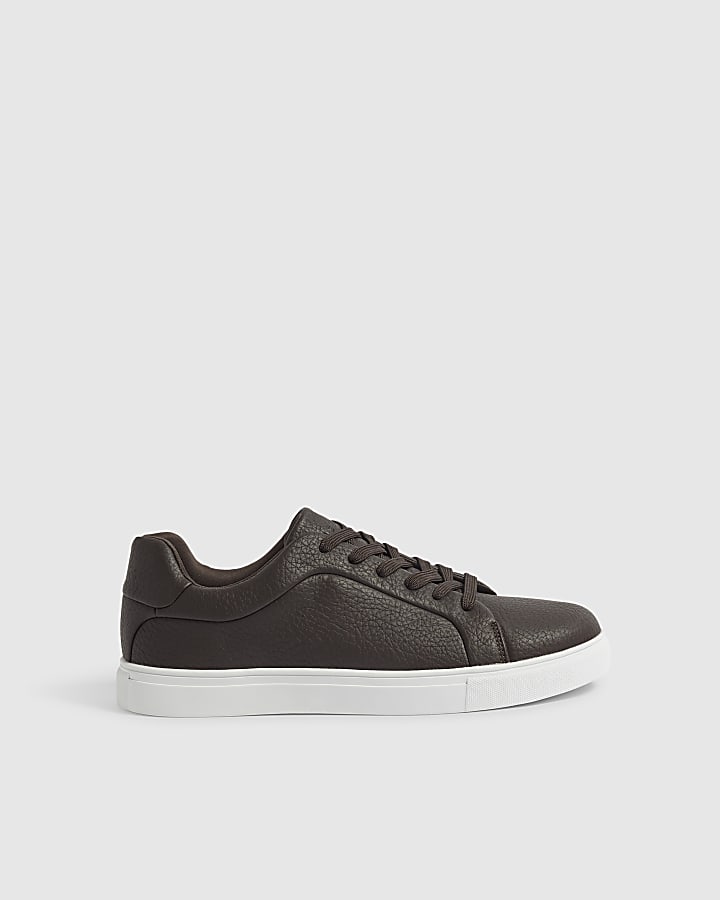 Brown Faux Leather Grain Trainers