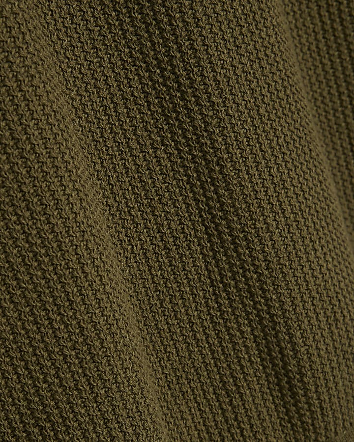 Khaki Slim Fit Cotton Waffle Knitted T-Shirt