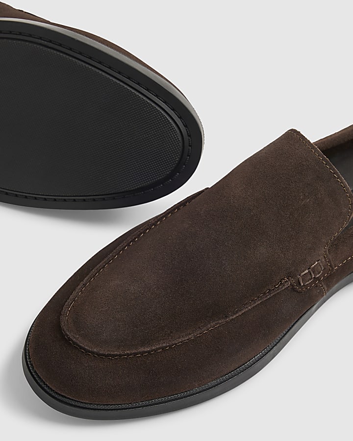Brown Suede Slip On Loafers