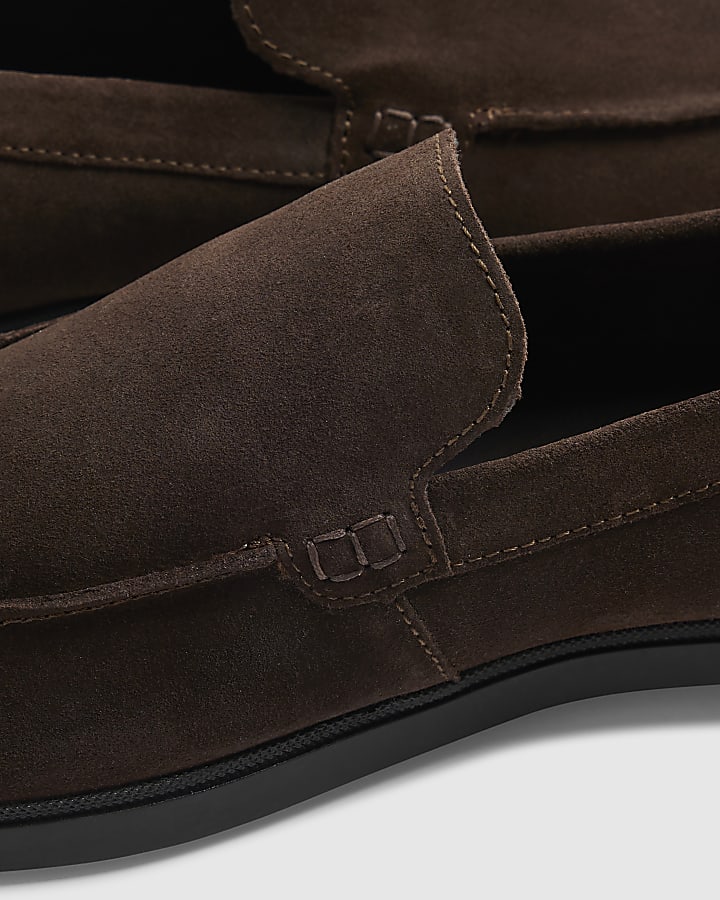 Brown Suede Slip On Loafers