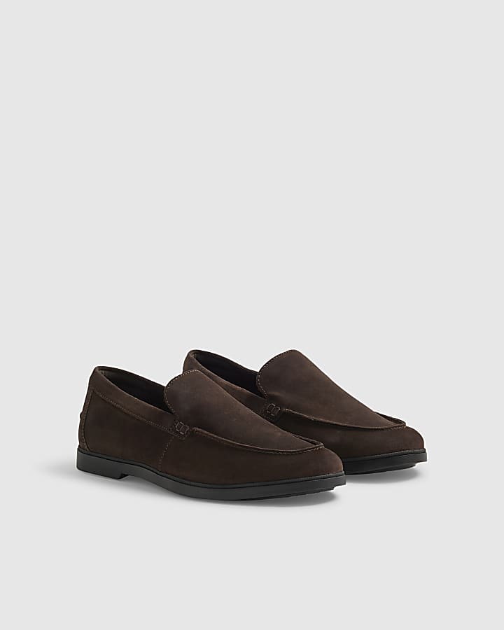 Brown Suede Slip On Loafers