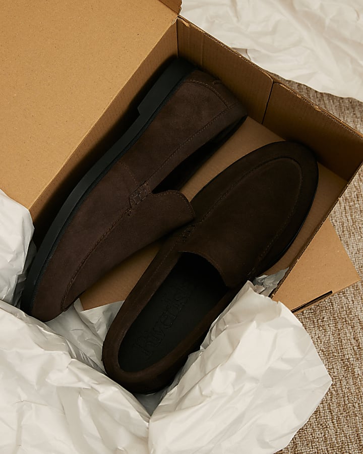 Brown Suede Slip On Loafers