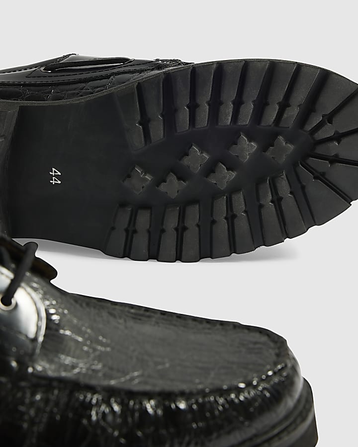 Black Twisted Tailor Leather Boat Shoes