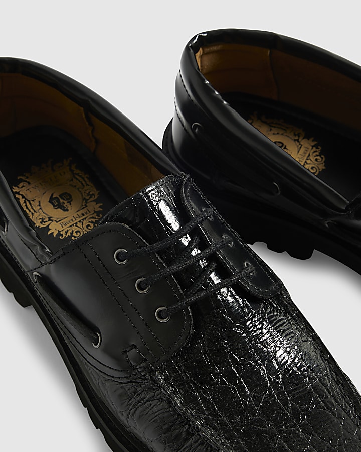 Black Twisted Tailor Leather Boat Shoes
