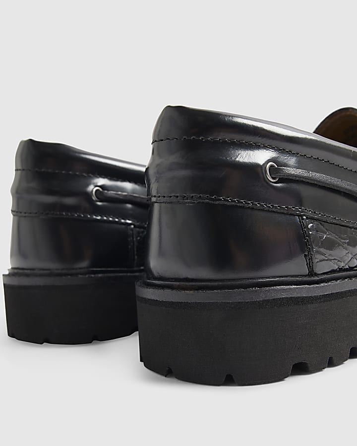 Black Twisted Tailor Leather Boat Shoes