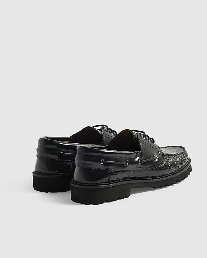 Black Twisted Tailor Leather Boat Shoes