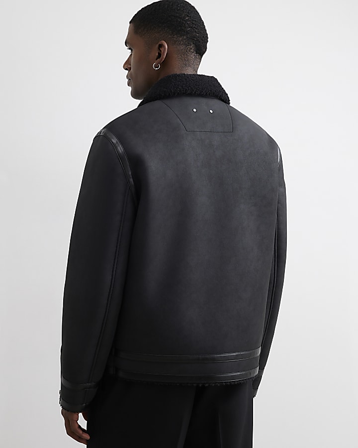 Black Shearling Lined Western Jacket