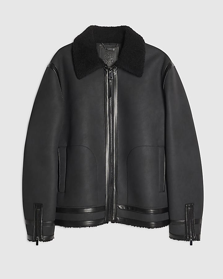 Black Shearling Lined Western Jacket