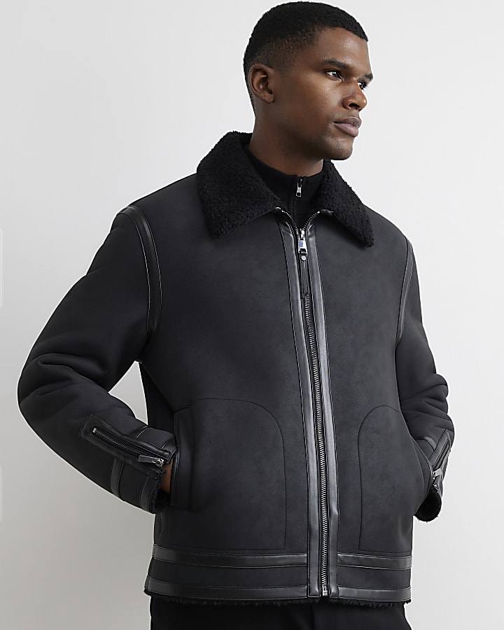 Black Shearling Lined Western Jacket