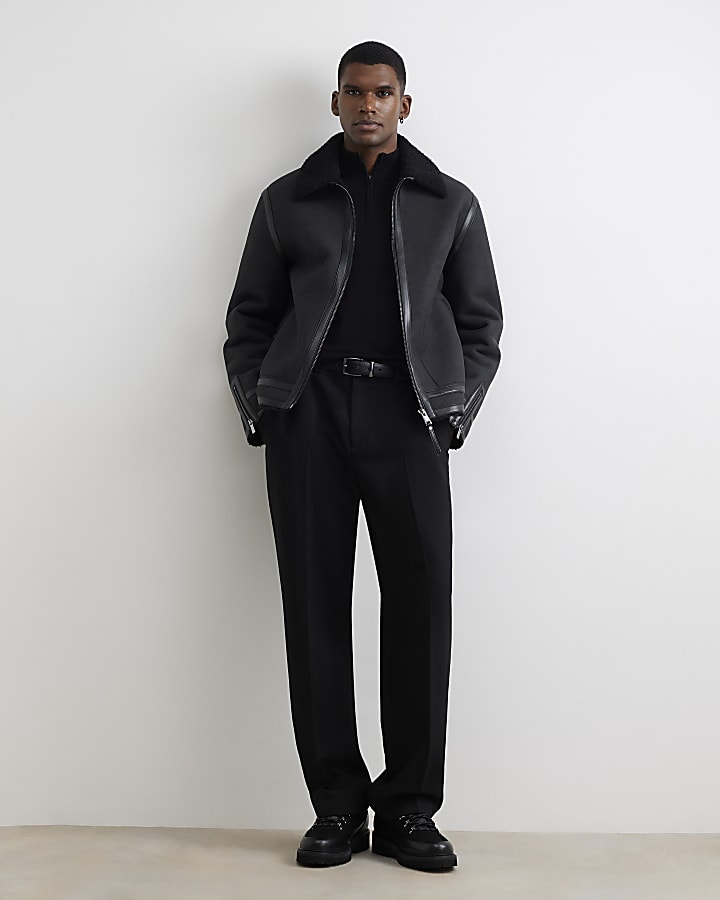 Black Shearling Lined Western Jacket
