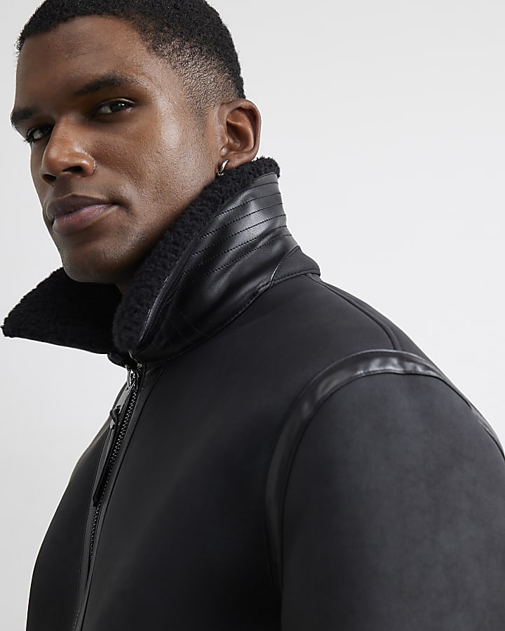 Black Shearling Lined Western Jacket