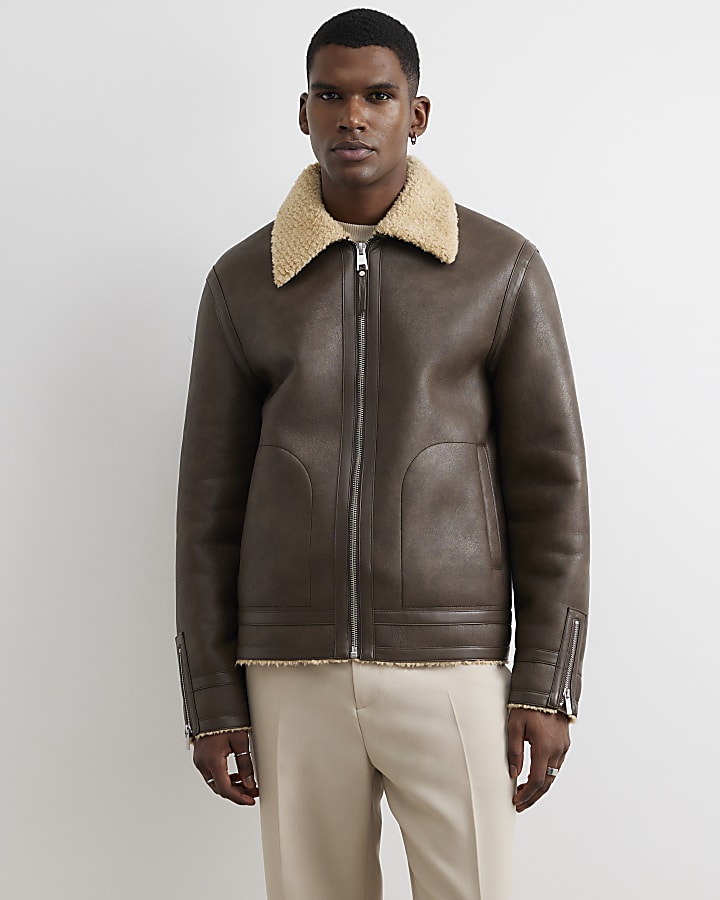 Brown Shearling Lined Western Jacket