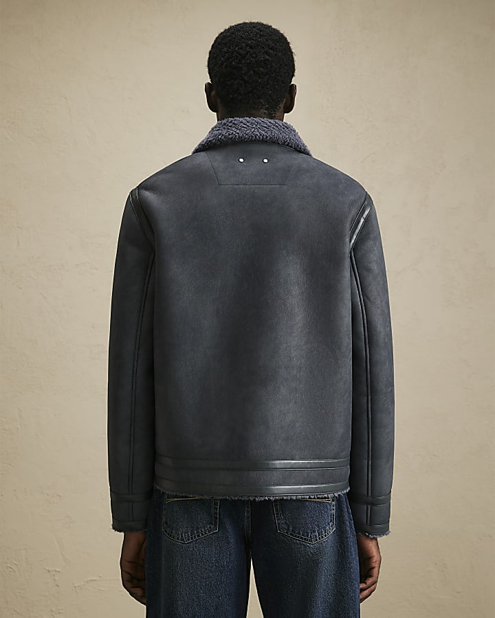 Grey Shearling Lined Western Jacket