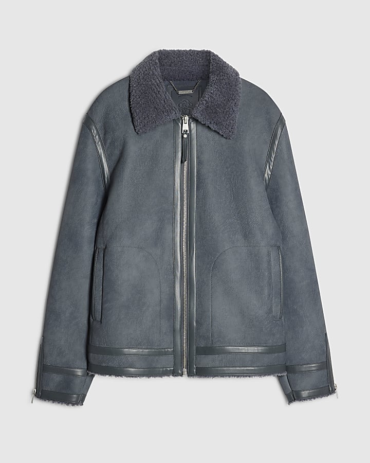 Grey Shearling Lined Western Jacket