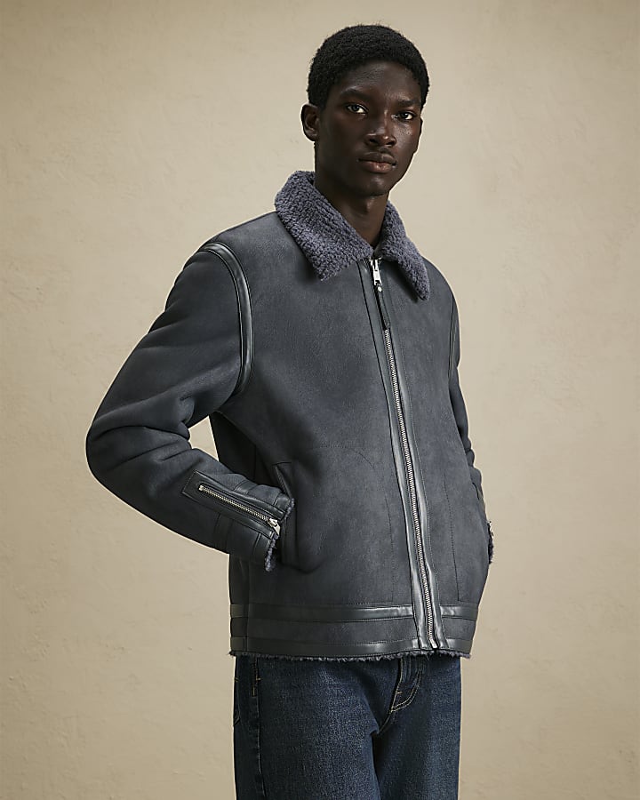 Grey Shearling Lined Western Jacket