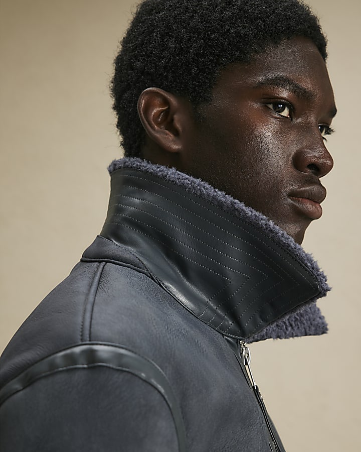 Grey Shearling Lined Western Jacket