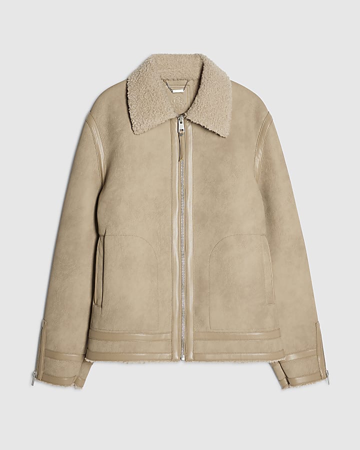 Beige Shearling Lined Western Jacket