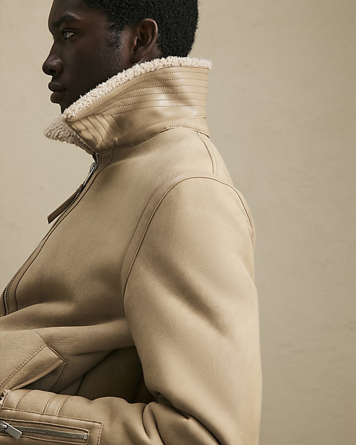 Beige Shearling Lined Western Jacket