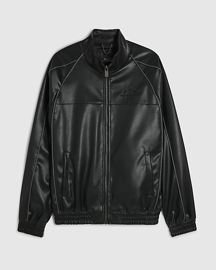 Black Faux Leather Tracksuit Jacket