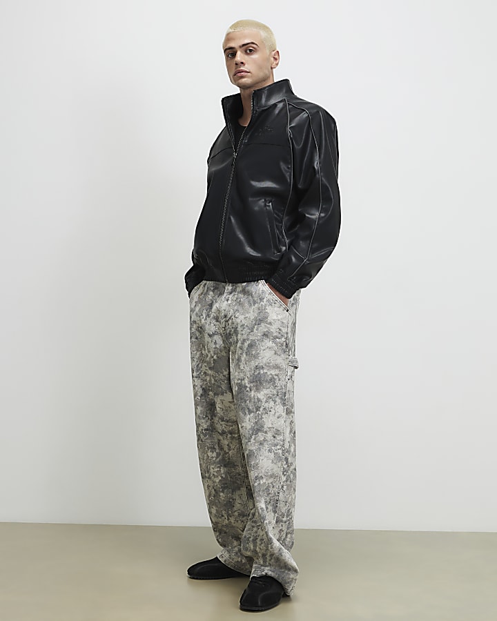 Black Faux Leather Tracksuit Jacket