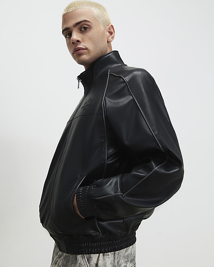 Black Faux Leather Tracksuit Jacket