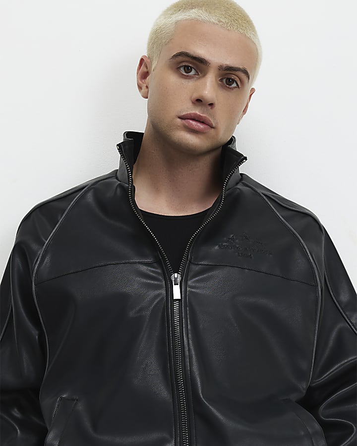 Black Faux Leather Tracksuit Jacket