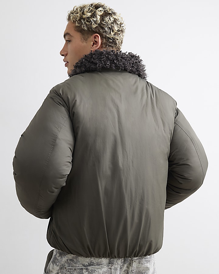Khaki Fur Collared Jacket