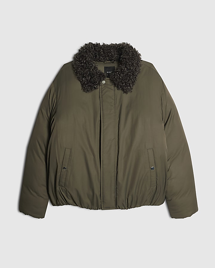 Khaki Fur Collared Jacket