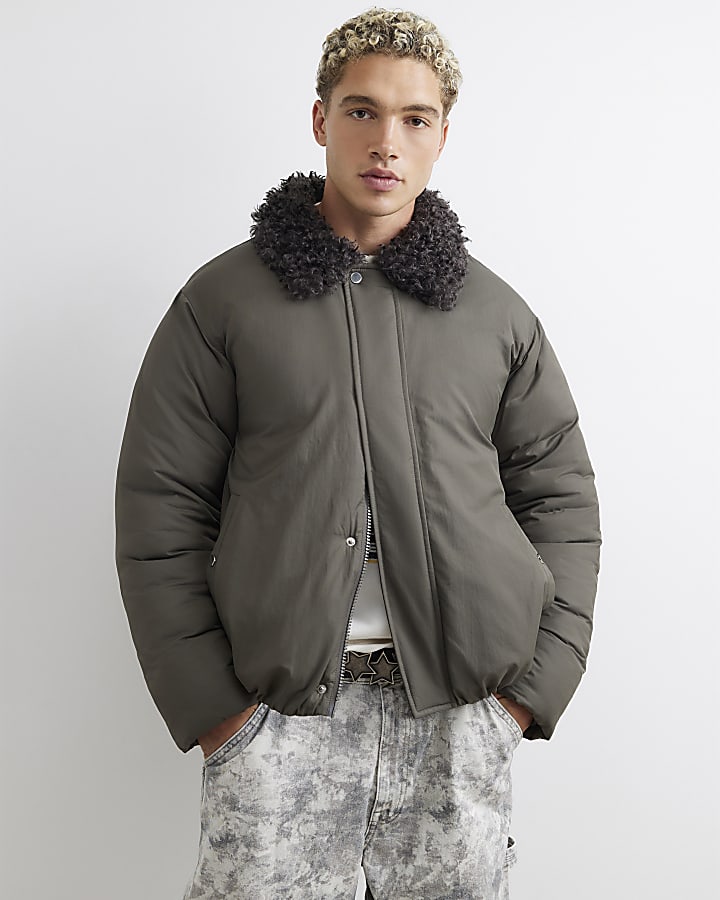 Khaki Fur Collared Jacket