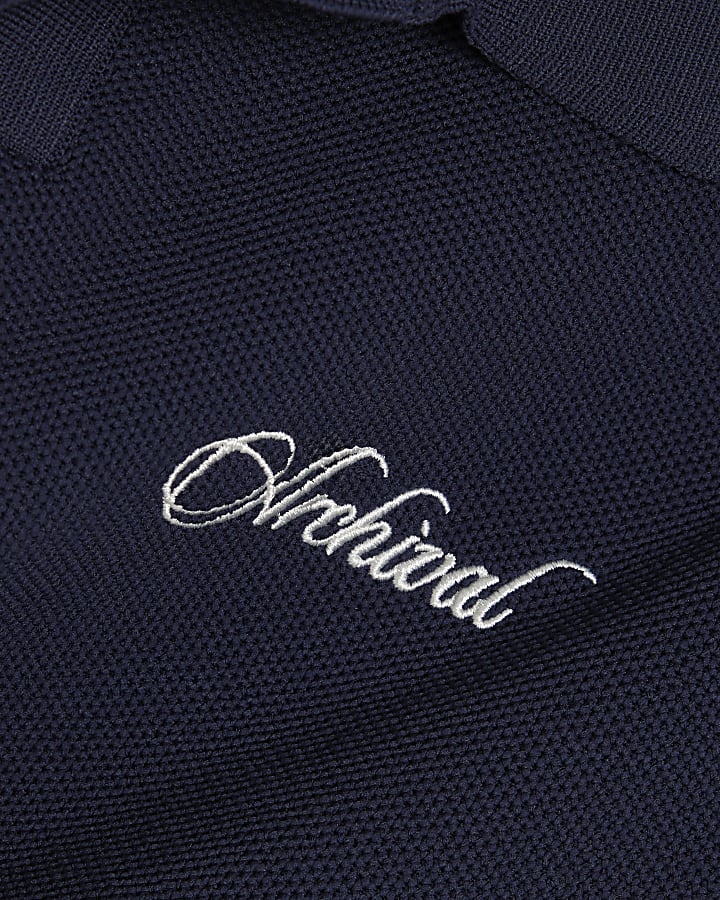 Navy Cotton Short Sleeve Open Collar Jumper
