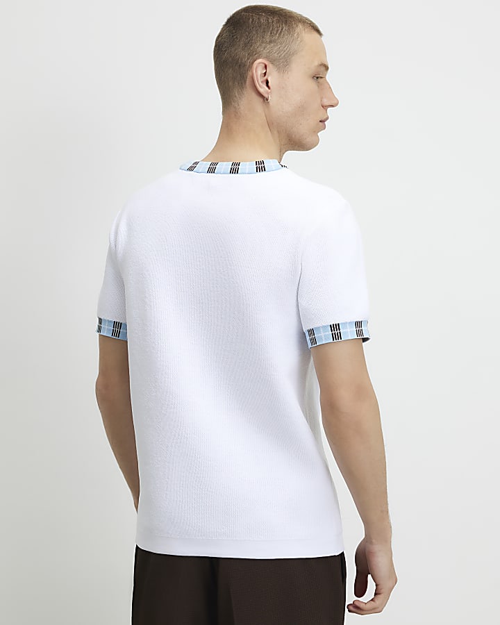 White Check Collar Knitted T-Shirt