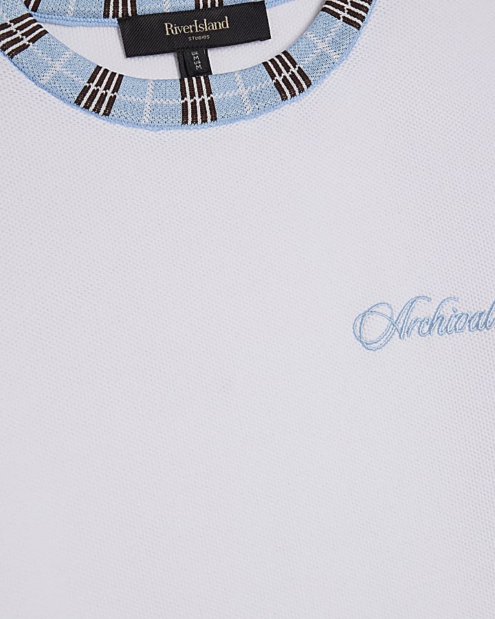 White Check Collar Knitted T-Shirt