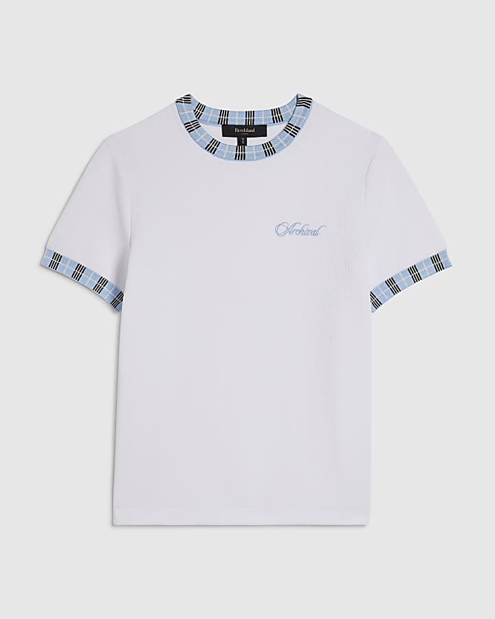 White Check Collar Knitted T-Shirt