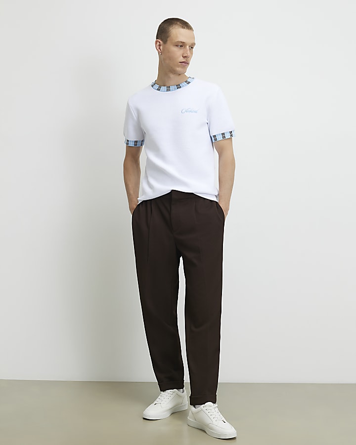 White Check Collar Knitted T-Shirt