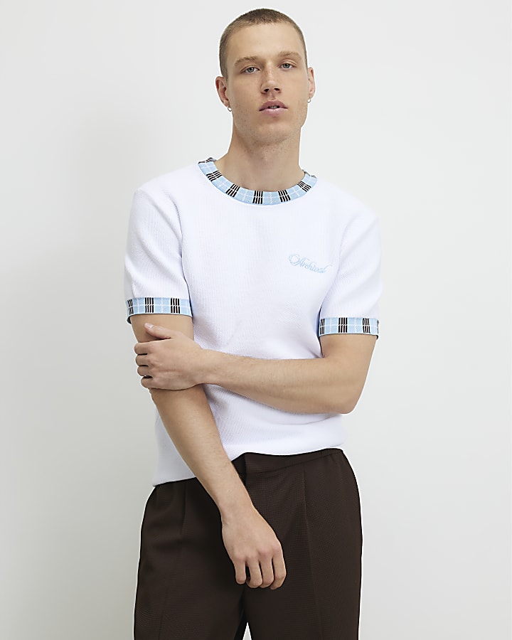 White Check Collar Knitted T-Shirt