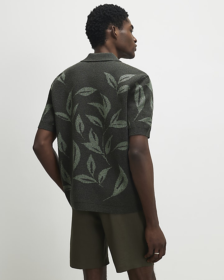 Green Open Collar Botanic Knit Jumper