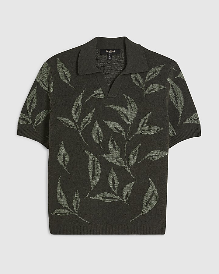 Green Open Collar Botanic Knit Jumper