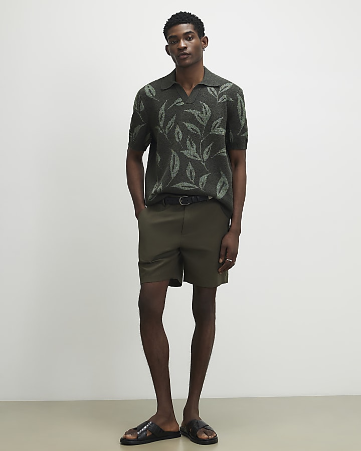 Green Open Collar Botanic Knit Jumper