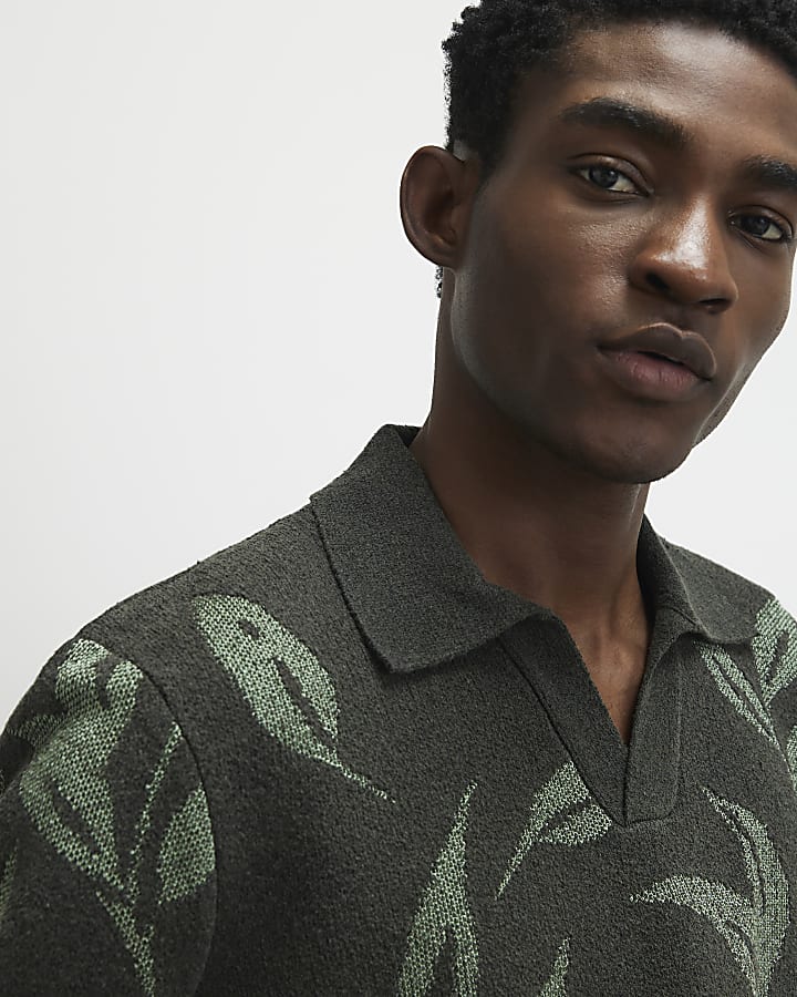 Green Open Collar Botanic Knit Jumper