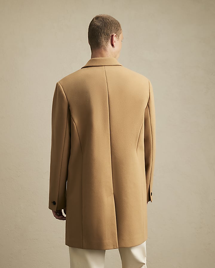 Beige Single Breasted Overcoat