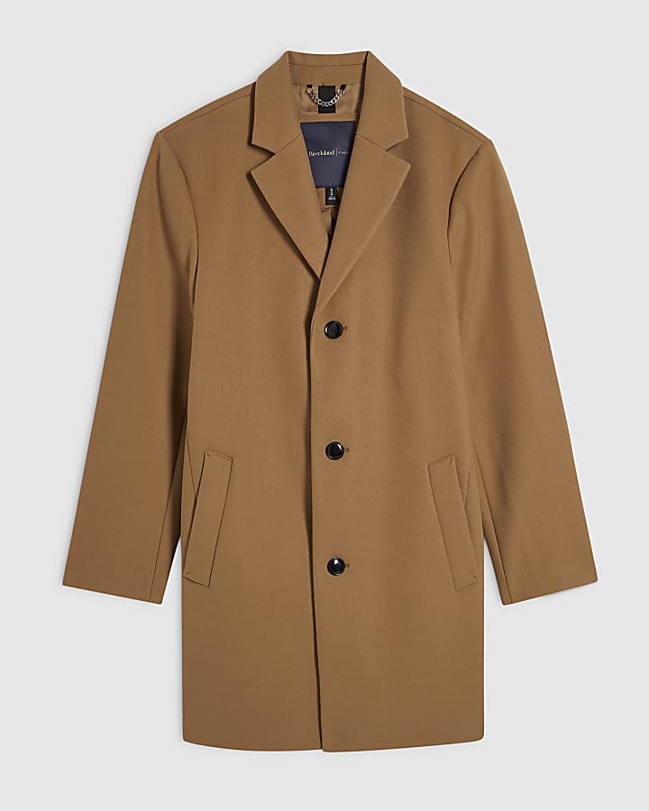 Beige Single Breasted Overcoat